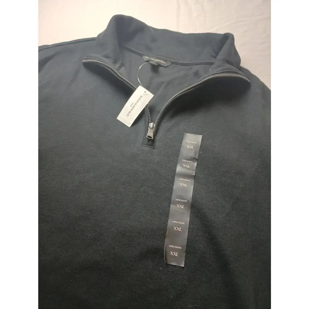Men's Half Zip Black Pull Over Sweater Collar Shirt XXL NWT Banana Republic - Picture 2 of 6